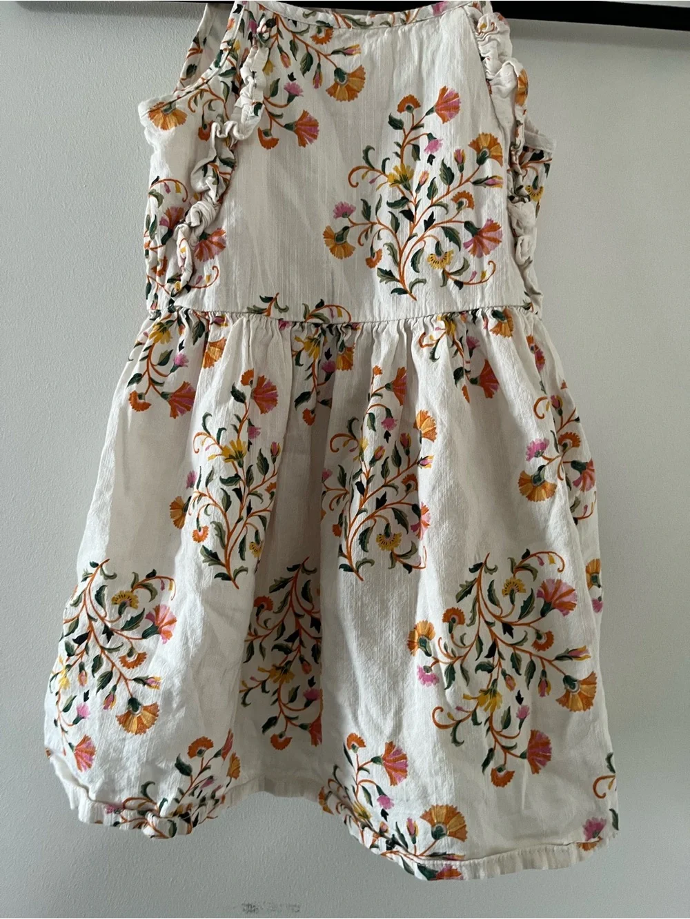 Old Navy Girls 4T Cream Orange Cotton Blend Floral Sundress Ruffle Cottagecore